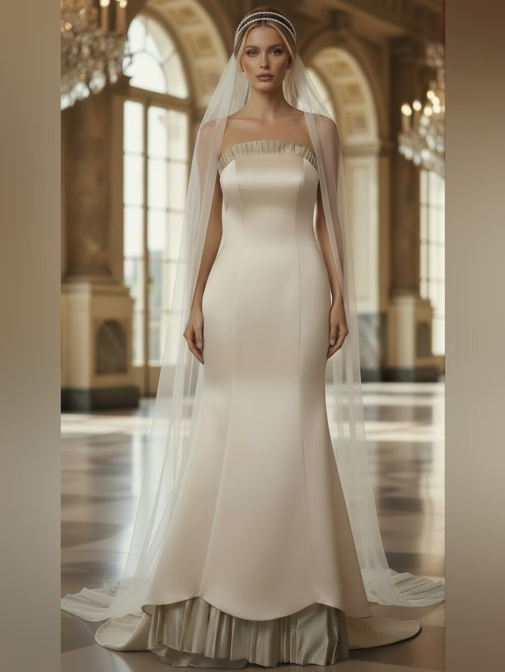 Angelina Silk Ivory Bridal Gown with Pleated Bandeau - Size 6/8